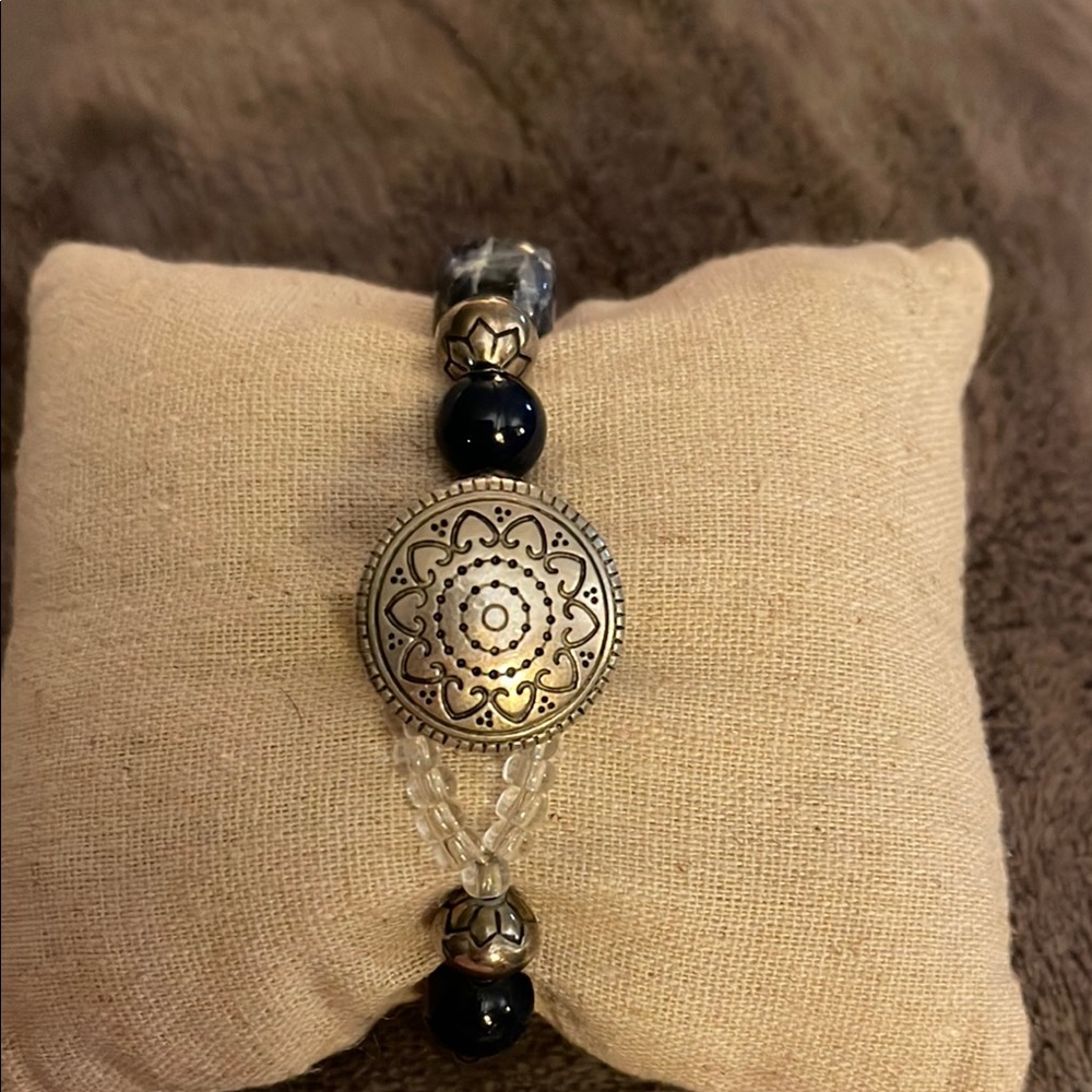 Elegant Silver and Blue Beaded Bracelet